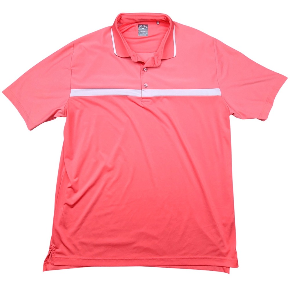 Callaway‎ Opti-Dri Mens XL Coral Pink White Stripe Performance Golf Polo Shirt